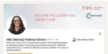 Image of Miki Feldman Simon's LinkedIn page with the Top Voice in Executive Coaching badge.