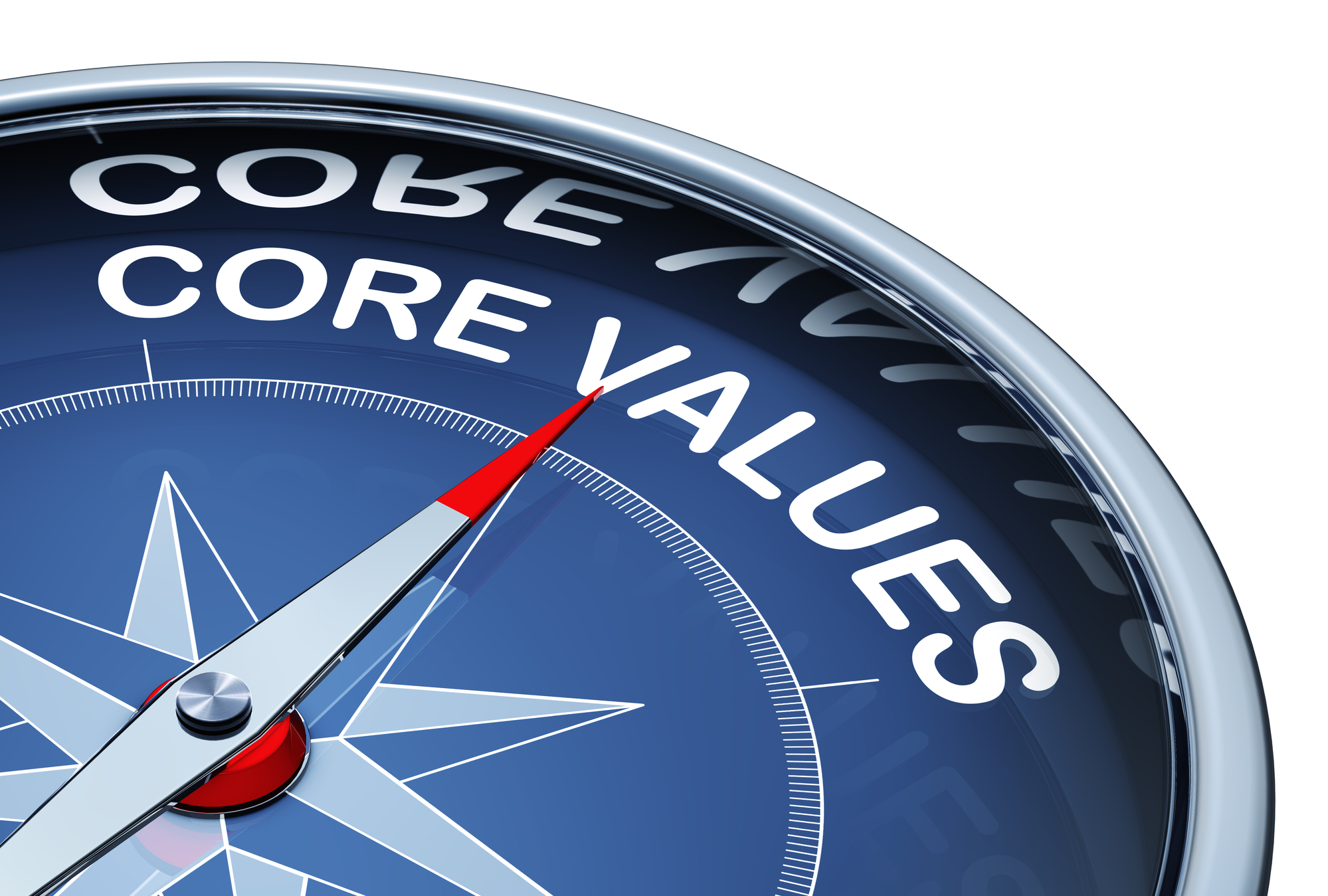 A compass pointing to your core values