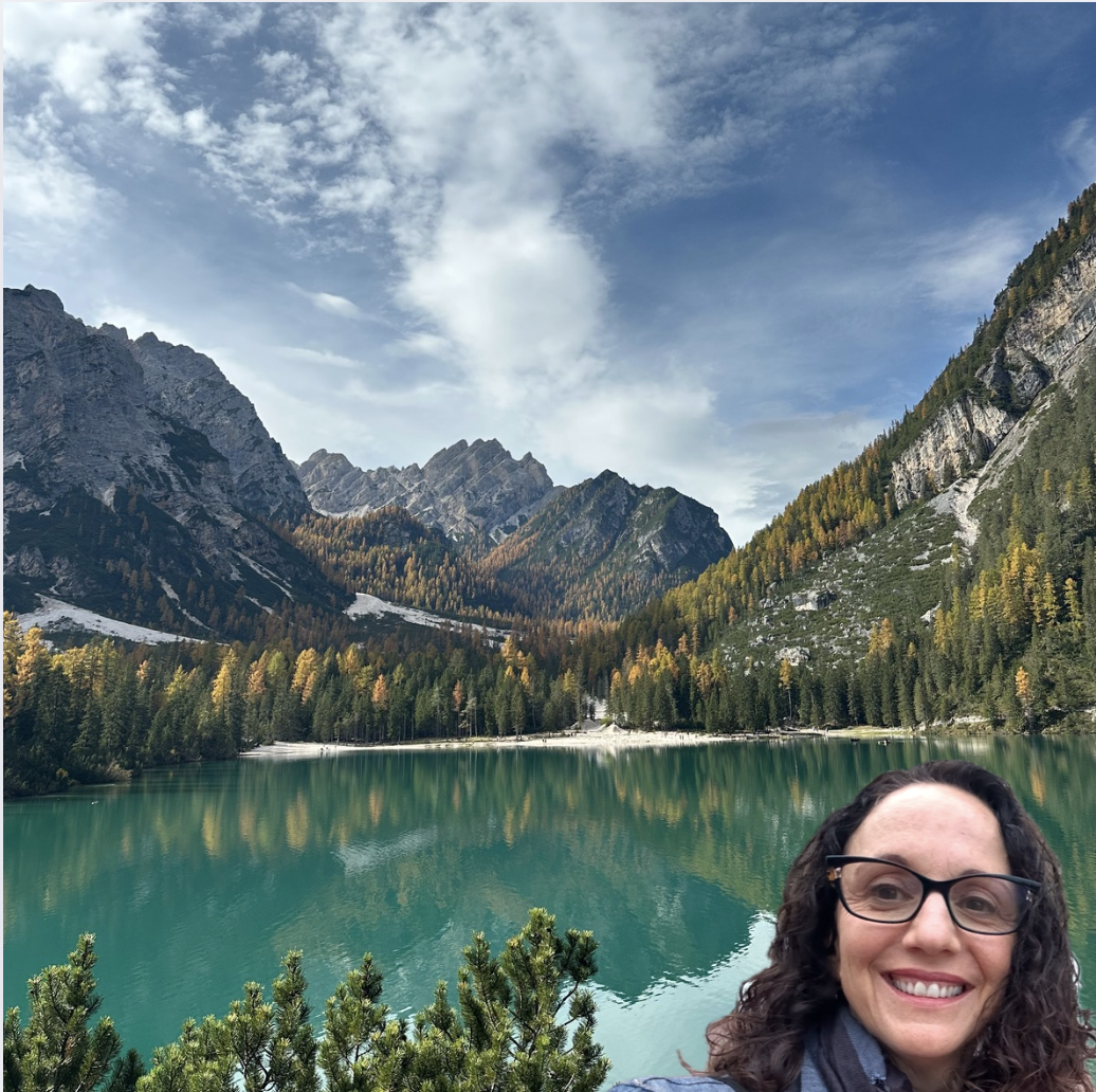 Miki at lake Lago Di Braies in Italy's Dolomites