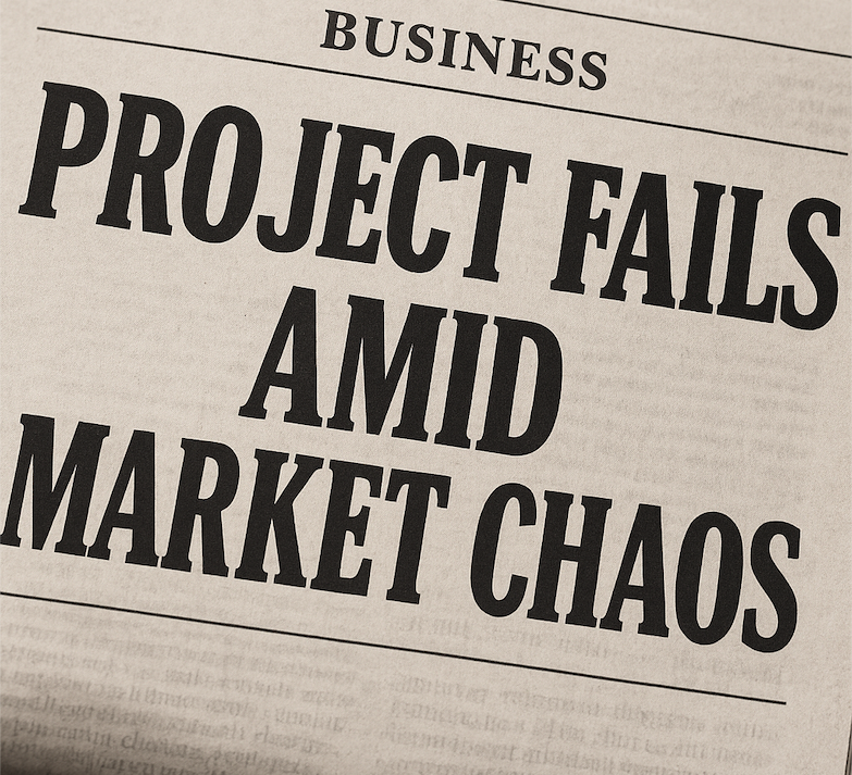 Project Fails Amid Market Chaos Newspaper headline